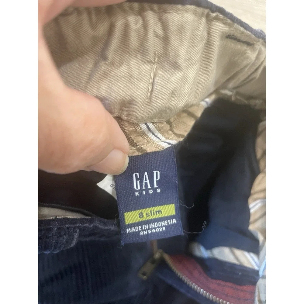 Vtg  Y2K‎ Gap Kids Pants Boys 8 Slim Navy Blue Corduroy Adjustable Waist